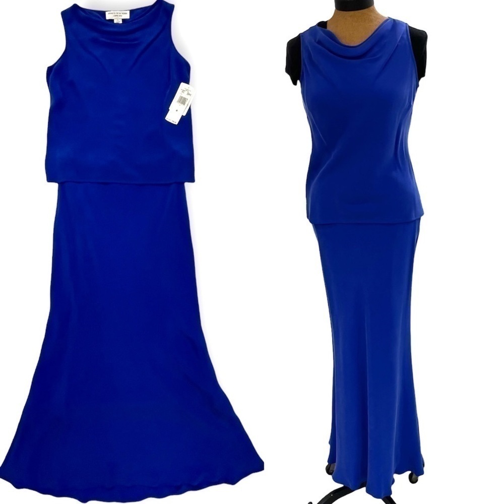 NWT 100% Silk Jones New York Blueberry 2-pc shell & mermaid maxi skirt lined 8  